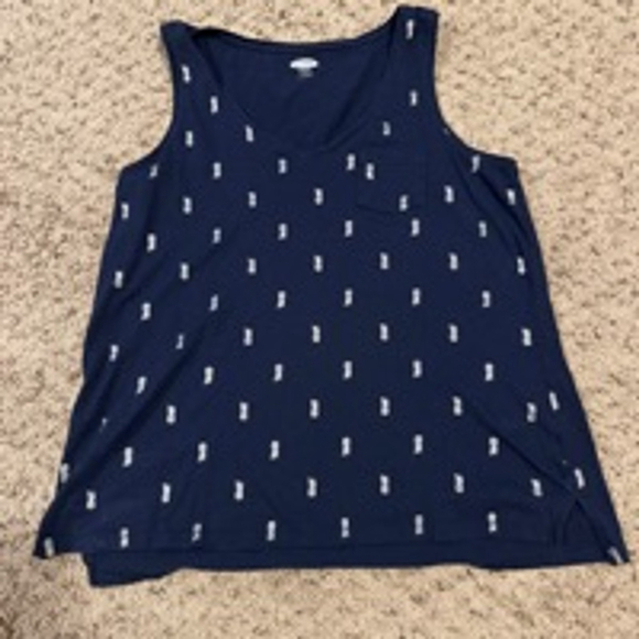 Women's Old Navy Tank Top, Size L, Blue with Silver Print - Picture 1 of 2